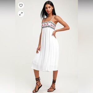 Lulus Free and Breezy White Embroidered Midi Dress.  New with tags!